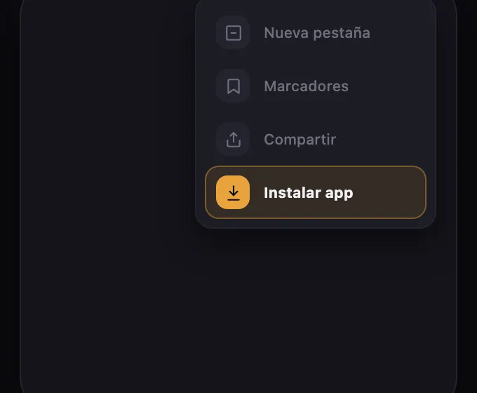 Menú de Chrome desplegado con la opción "Instalar app" resaltada