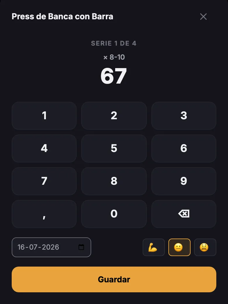 Registro de peso por serie en Trena